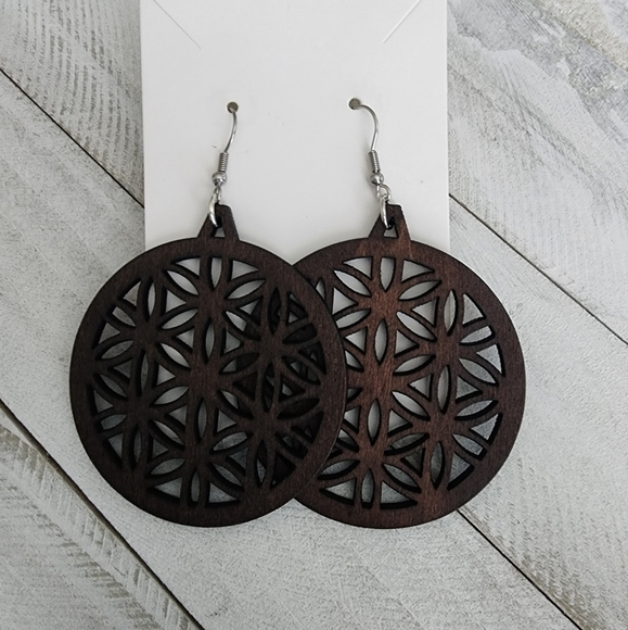 ROUND Wooden Earrings, Trendy Wooden Earrings, Large Wooden Earrings - Picture 2 of 3